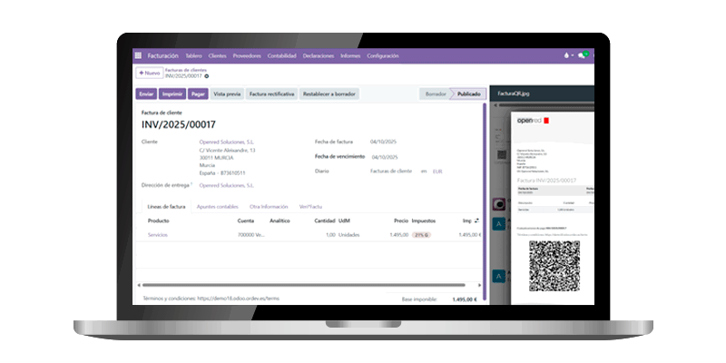 Sistema de Odoo Verifactu en la aplicación